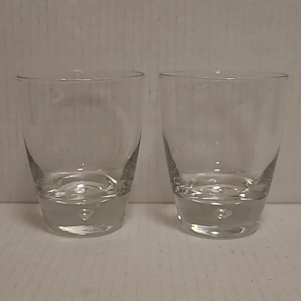Pair of Signed Bormioli Rocco Bubble Drop Base Whiskey Glasses